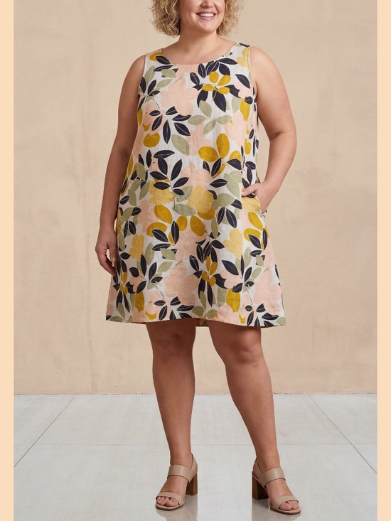 Rachel Zoe Dresses & Skirts - Rachel Zoe Linen Trapeze Mini Dress Tropical Leaf Print Sleeveless Pockets XXL